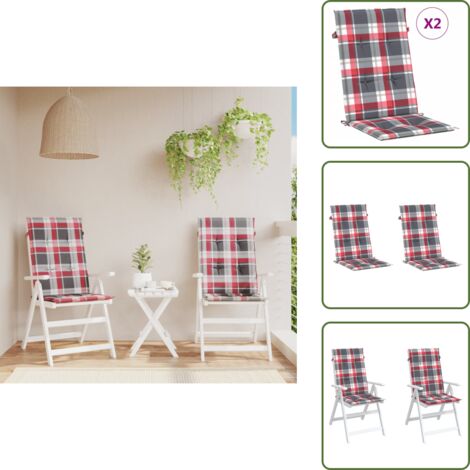 The Living Store Cuscini per Sedie 2 pz Rossi a Quadri 120x50x3 cm in Tessuto - Cuscino da giardino