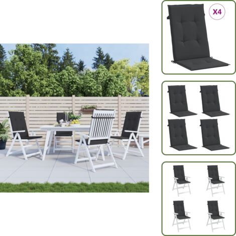 The Living Store Cuscini per Sedie 4 pz Neri 120x50x3 cm in Tessuto - Cuscini per sedie