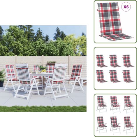 The Living Store Cuscini per Sedie 6 pz Rossi a Quadri 120x50x3 cm in Tessuto - Cuscini esterni