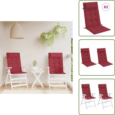 The Living Store Cuscini Sedia con Schienale Alto 2 pz Rosso Vino Tessuto Oxford - Cuscino per sedia