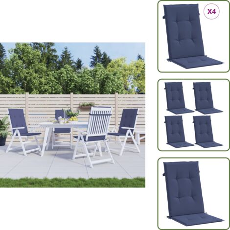 The Living Store Cuscini Sedia con Schienale Alto 4 pz Blu Marino Tessuto - Cuscino da patio