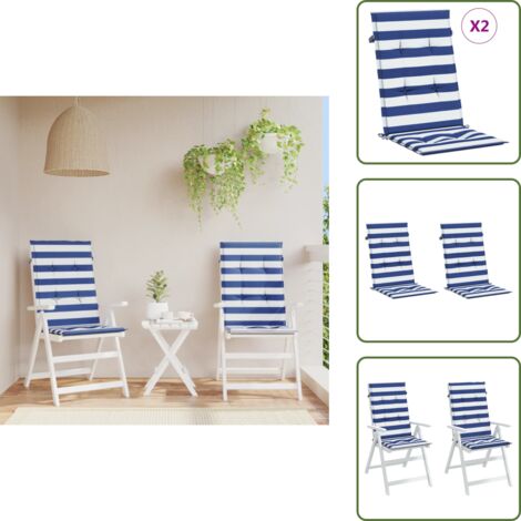 The Living Store Cuscini Sedia Schienale Alto 2 pz Strisce Bianche e Blu Tessuto - Cuscino per sedia