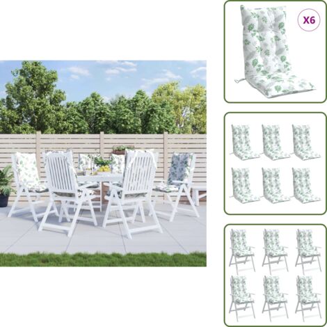 The Living Store Cuscini Sedia Schienale Alto 6 pz Motivo Foglie Tessuto Oxford - Cuscino per sedia