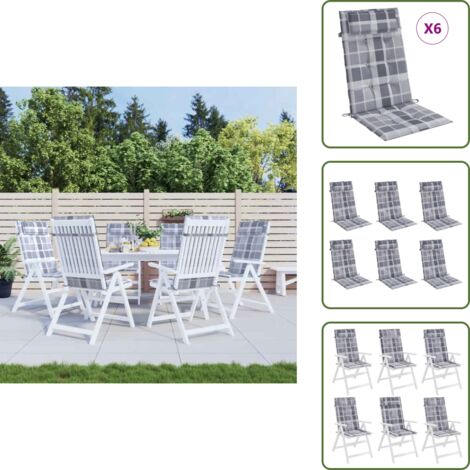 The Living Store Cuscini Sedia Schienale Alto 6pz a Quadri Grigio Tessuto Oxford - Cuscino per sedia