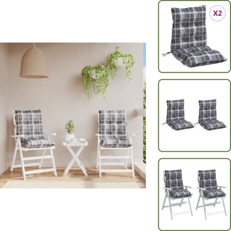 The Living Store Cuscini Sedia Schienale Basso 2 pz Quadri Grigio Tessuto Oxford - Cuscino per sedia