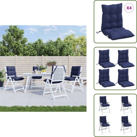 The Living Store Cuscini Sedia Schienale Basso 4 pz Blu Marino in Tessuto Oxford - Cuscino per sedia