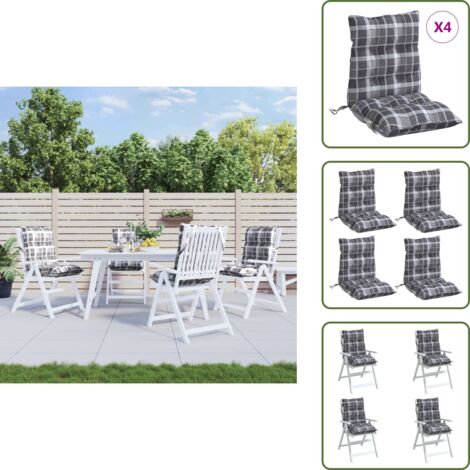 The Living Store Cuscini Sedia Schienale Basso 4 pz Quadri Grigio Tessuto Oxford - Cuscino per sedia
