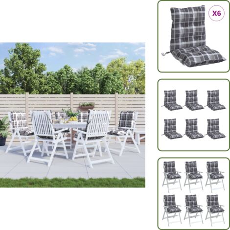 The Living Store Cuscini Sedia Schienale Basso 6 pz Quadri Grigio Tessuto Oxford - Cuscino per sedia