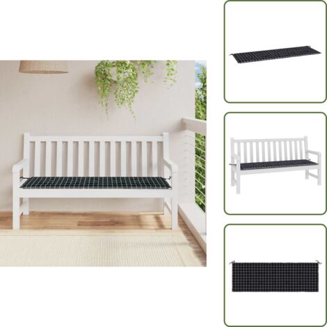 The Living Store Cuscino Panca Giardino a Quadri Nero 150x50x4 cm Tessuto Oxford - Cuscino da patio