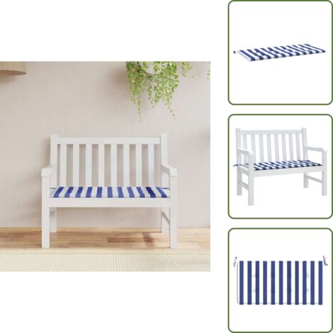 The Living Store Cuscino Panca Giardino Bianco e Blu 120x50x4 cm Tessuto Oxford - Cuscino da patio