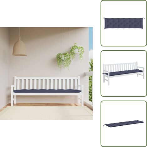 The Living Store Cuscino Panca Giardino Blu Marino 200x50x7 cm in Tessuto Oxford - Cuscino da patio