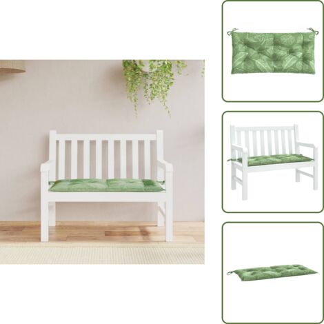 The Living Store Cuscino Panca Giardino con Motivo a Foglie 110x50x7 cm Tessuto - Cuscino da patio
