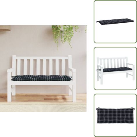 The Living Store Cuscino Panca Giardino Motivo a Quadri Nero 120x50x7 cm Tessuto - Cuscino da patio