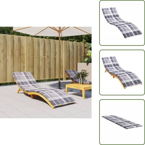 The Living Store Cuscino per Lettino a Quadri Grigi 200x60x3 cm Tessuto Oxford - Cuscino per lettino