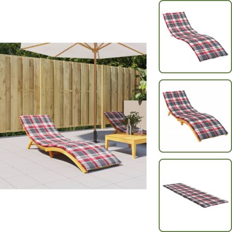 The Living Store Cuscino per Lettino a Quadri Rossi 200x70x3 cm Tessuto Oxford - Cuscino da giardino