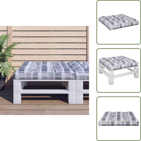 The Living Store Cuscino per Pallet a Quadri Grigi 70x70x12 cm in Tessuto - Cuscino da giardino