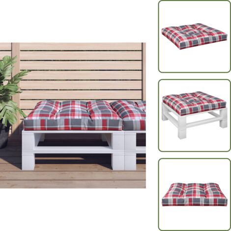 The Living Store Cuscino per Pallet a Quadri Rossi 80x80x12 cm in Tessuto - Cuscino da Giardino