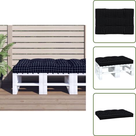 The Living Store Cuscino per Pallet Motivo a Quadri Nero 120x80x12 cm in Tessuto - Cuscino da giardino