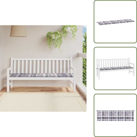 The Living Store Cuscino per Panca a Quadri Grigi 180x50x4 cm Tessuto Oxford - Cuscino per panca