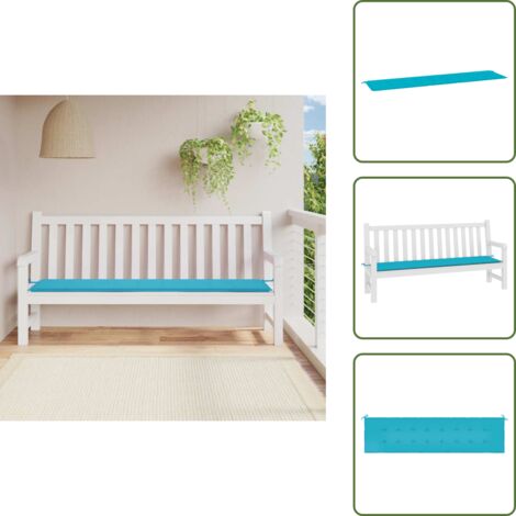 The Living Store Cuscino per Panca da Giardino Turchese 200x50x4 cm in Tessuto - Cuscino per panca