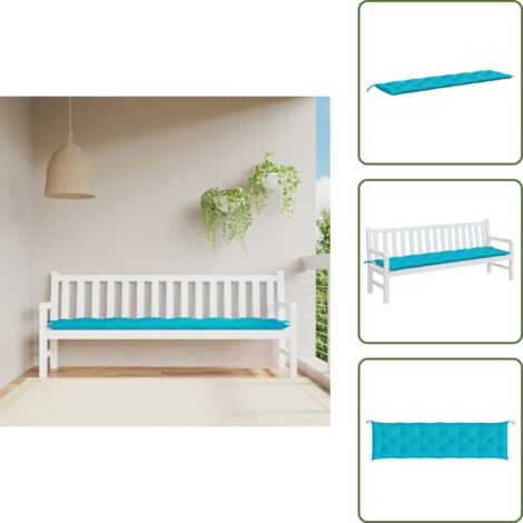 The Living Store Cuscino per Panca da Giardino Turchese 200x50x7 cm in Tessuto - Cuscino per panca