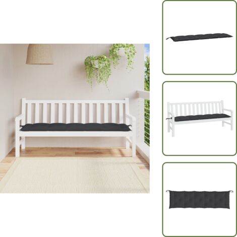 The Living Store Cuscino per Panca Nero 180x50x7 cm in Tessuto Oxford - Cuscino per panca