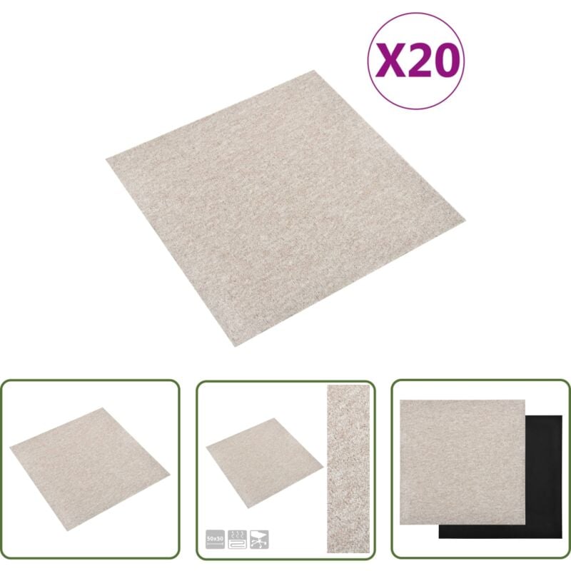 The Living Store - Dalles de tapis de sol 20 pcs 5 m² 50x50 cm Beige clair - Carrelage Intérieur - Carreau De Sol - Dallettes De Sol - Revêtement De