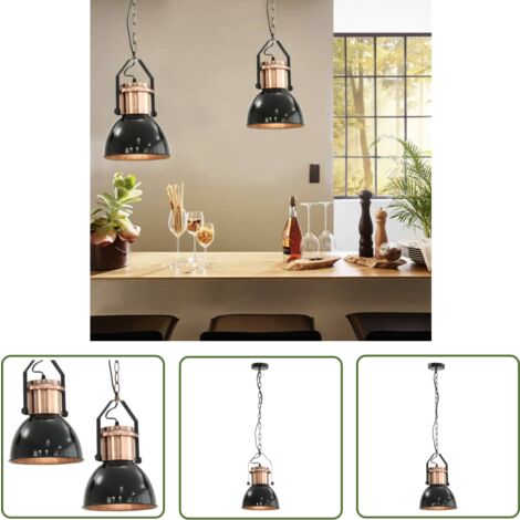 The Living Store Deckenlampe 2 Stk. Schwarz Rund E27 - Pendelleuchte - Deckenlampe - Wohnzimmerlampe - Küchenlampe - Esszimmerlampe