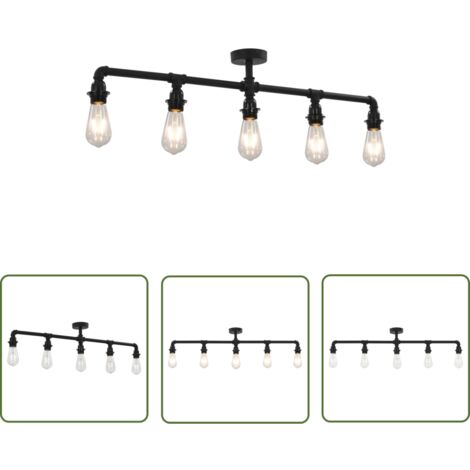 The Living Store Deckenleuchte Schwarz 5 x E27-Fassungen - Steampunk Lampe - Deckenlampe Schwarz - Wohnzimmer Deko - Industrie Style - Metall Lampe