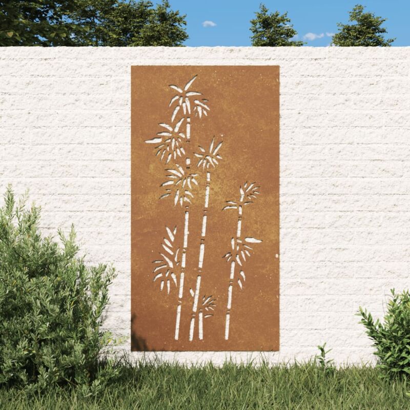 The Living Store - Décoration murale jardin 105x55 cm acier corten design bambou Brun