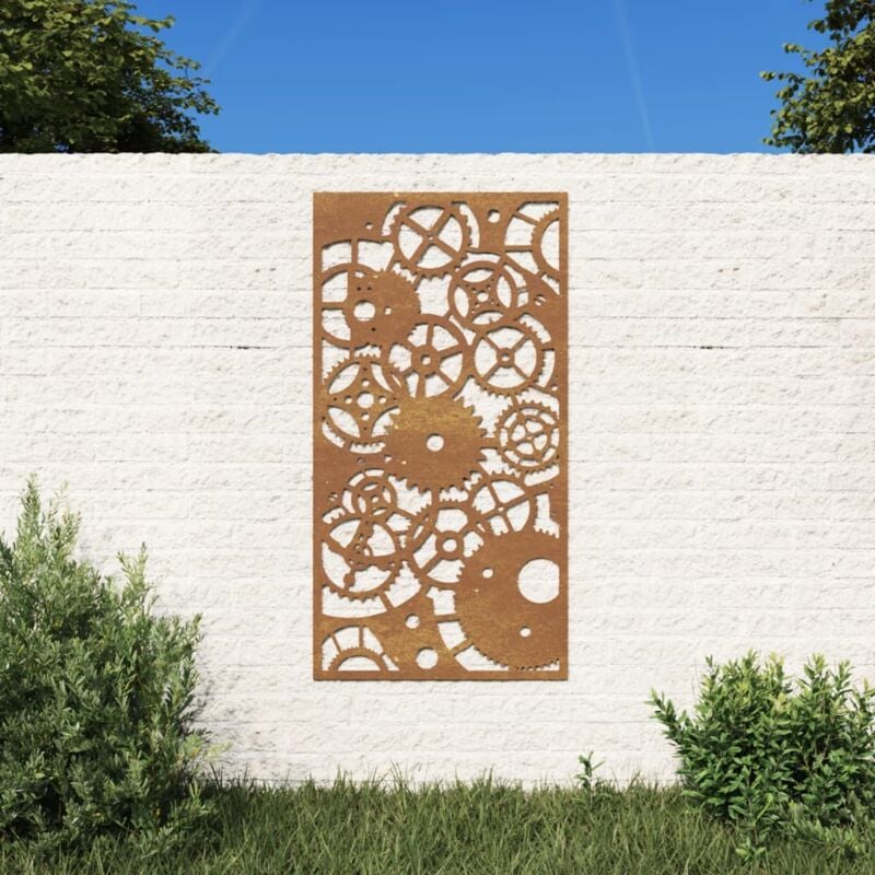 The Living Store - Décoration murale jardin 105x55 cm design de roue dentée Brun