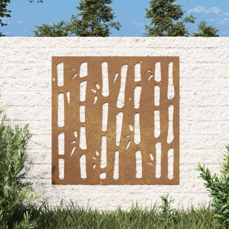 The Living Store - Décoration murale jardin 55x55 cm acier corten design bambou Brun