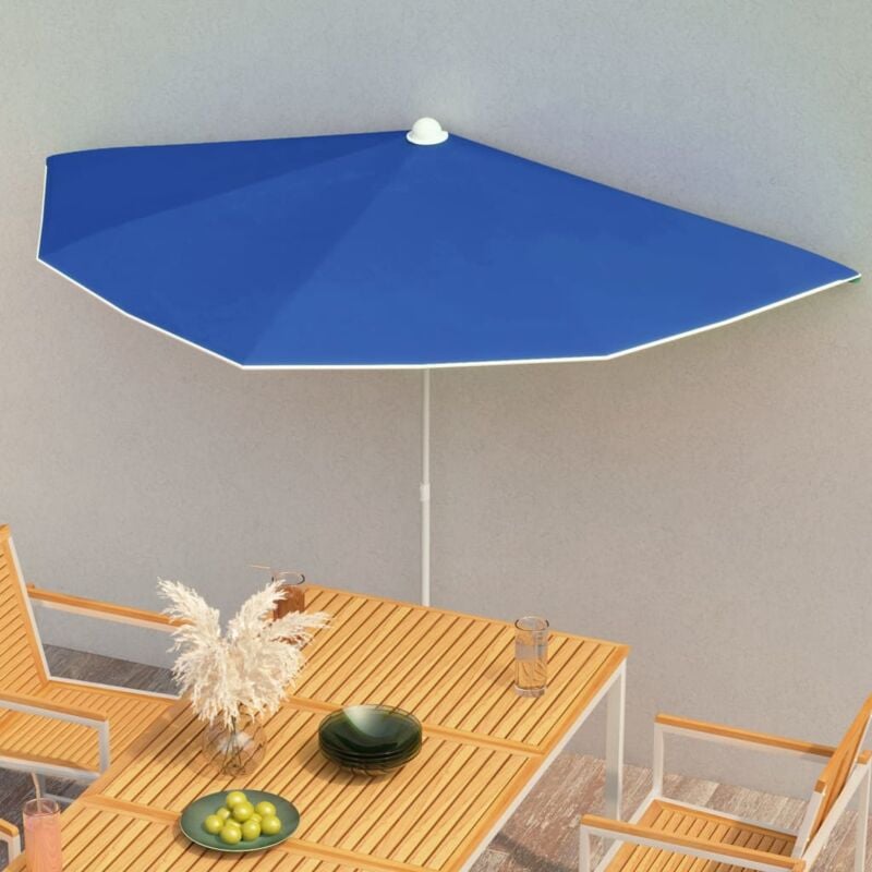 The Living Store - Demi-parasol de jardin avec mât 180x90 cm Bleu azuré Bleu