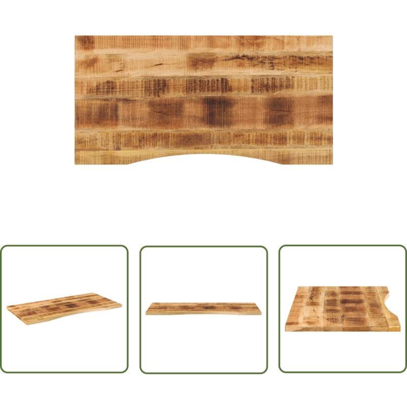 The Living Store Dessus de bureau avec courbe 120x60x2,5 cm manguier massif brut - Plateau De Table - Dessus De Table - Table Basse - Mobilier