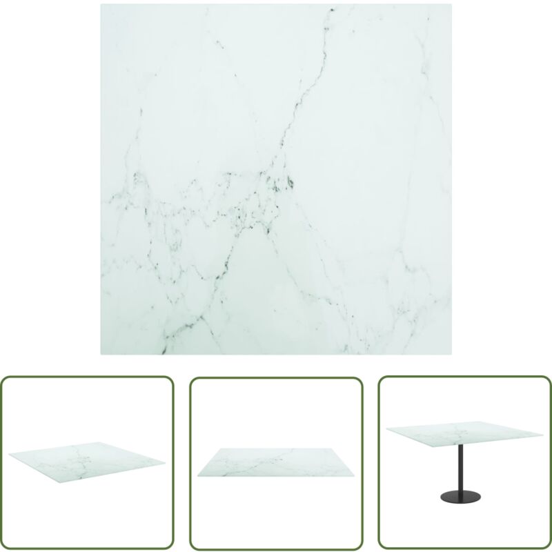 The Living Store Dessus de table blanc 70x70 cm 6 mm verre trempé design marbre - Dessus De Table - Plateau De Table - Verre Trempé - Design Marbre