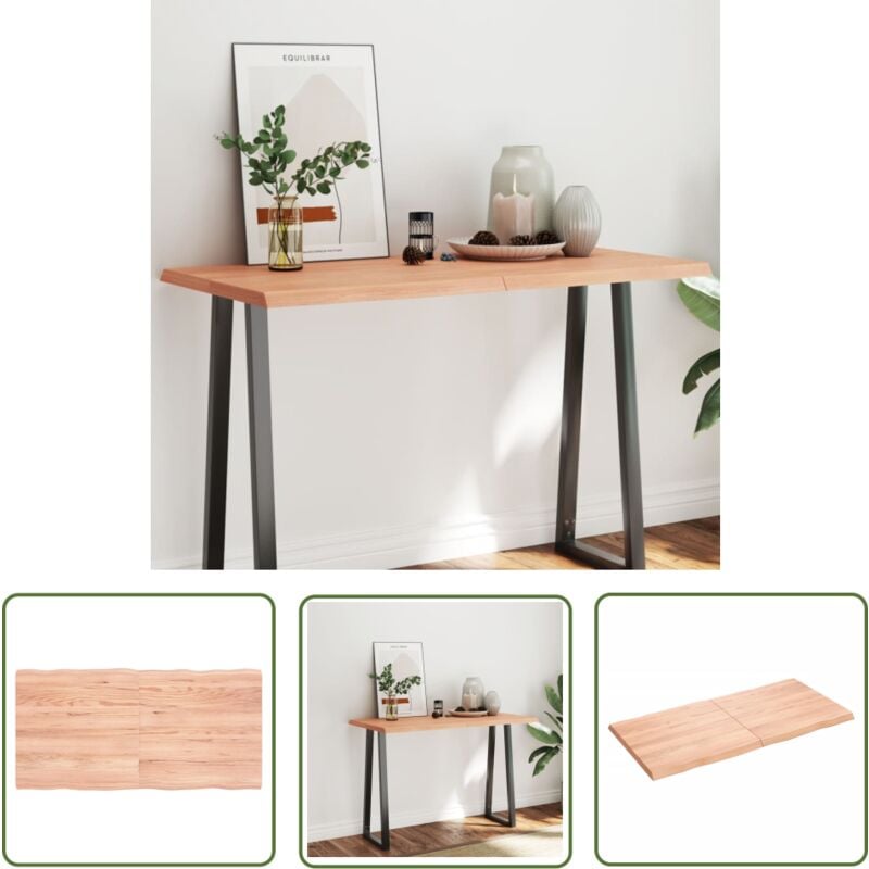 The Living Store - Dessus de table bois massif traité bordure assortie - Dessus De Table - Plateau De Table - Table En Bois - Chêne Massif - Meuble