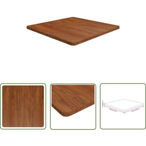 The Living Store Dessus de table carré Marron foncé70x70x2,5cm Bois chêne traité - Dessus De Table - Plateau De Table - Table Ronde - Table Rectangulaire - Bois Chêne