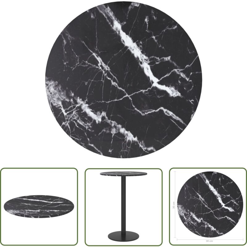 The Living Store - Dessus de table noir Ø30x0,8cm verre trempé avec design marbre - Dessus De Table - Plateau De Table - Verre Trempé - Design Marbre
