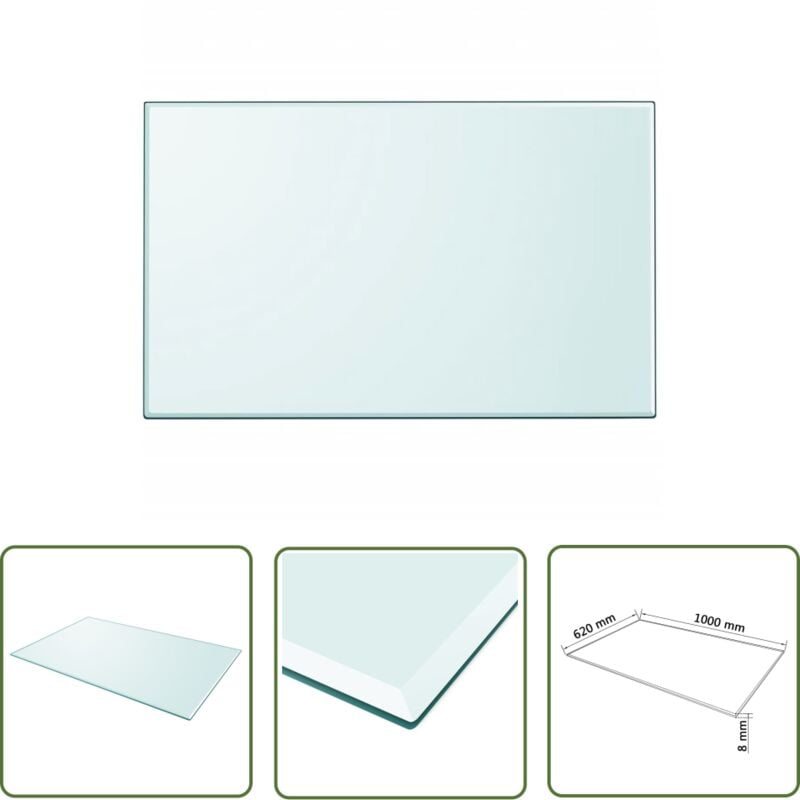 The Living Store - Dessus de table rectangulaire en verre trempé 1000 x 620 mm - Dessus De Table - Verre Trempé - Plateau De Table - Décoration