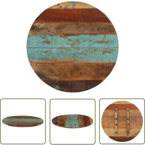 The Living Store Dessus de table rond 60 cm 15-16 mm Bois de récupération - Dessus De Table - Bois Massif - Table Ronde - Décoration Intérieure - Meuble Vintage