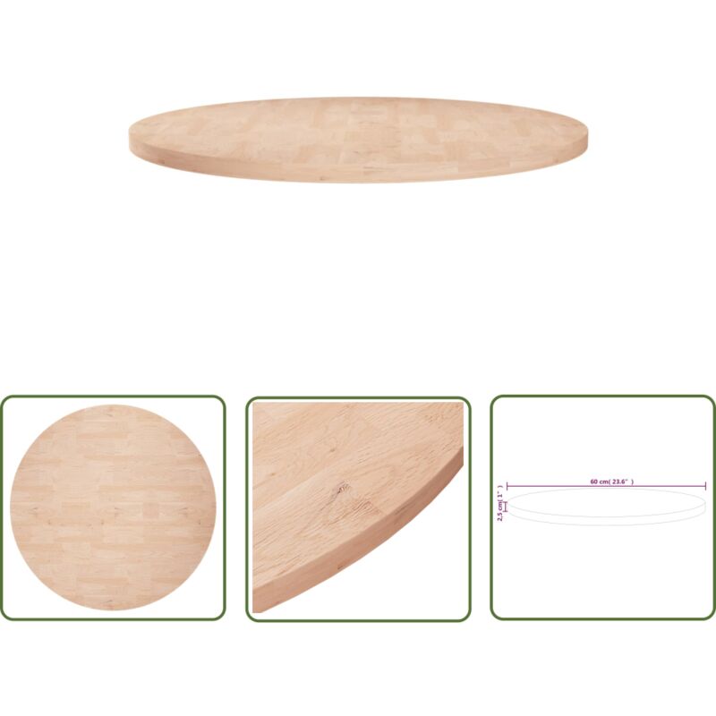 The Living Store - Dessus de table rond Ø60x2,5 cm Bois de chêne massif non traité - Dessus De Table - Plateau De Table - Bois De Chêne - Table Ronde