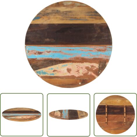 The Living Store Dessus de table rond 80 cm 25-27 mm Bois de récupération solide - Plateau De Table - Dessus De Table - Bois Massif - Mobilier Rustique - Décoration Intérieure