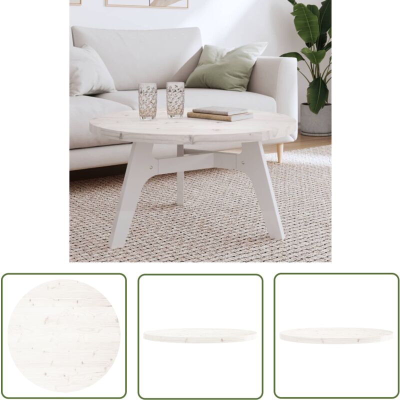 The Living Store - Dessus de table rond blanc Ø80x3 cm bois de pin massif - Dessus De Table - Plateau De Table - Bois De Pin - Table Ronde - Meuble