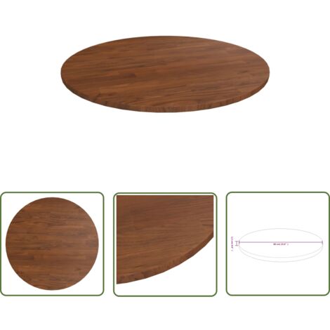 The Living Store Dessus de table rond Marron foncé Ø60x1,5cm Chêne massif traité - Dessus De Table - Plateau De Table - Chêne Massif - Design Rustique - Table Ronde
