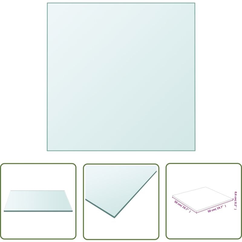 The Living Store - Dessus de table Transparent 50x50 cm Verre trempé - Plateau De Table - Verre Trempé - Dessus De Table - Décoration Intérieure