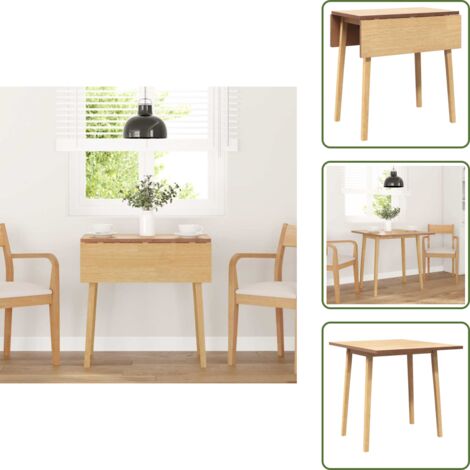 The Living Store Dining Table Natural Solid Wood Rubber - Madera maciza