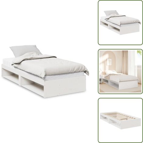 The Living Store Diván con colchón blanco 100x200 cm madera maciza de pino - Cama de madera