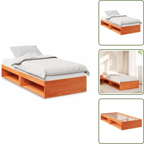 The Living Store Diván con colchón marrón cera 100x200 cm madera maciza de pino - Sofá cama