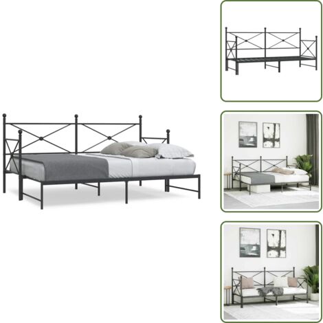 The Living Store Diván con nido sin colchón negro 90x200 cm acero - Cama nido