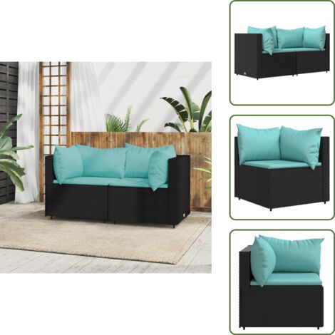 The Living Store Divani Angolari da Giardino con Cuscini 2pz in Polyrattan Nero - Poltrona da giardino